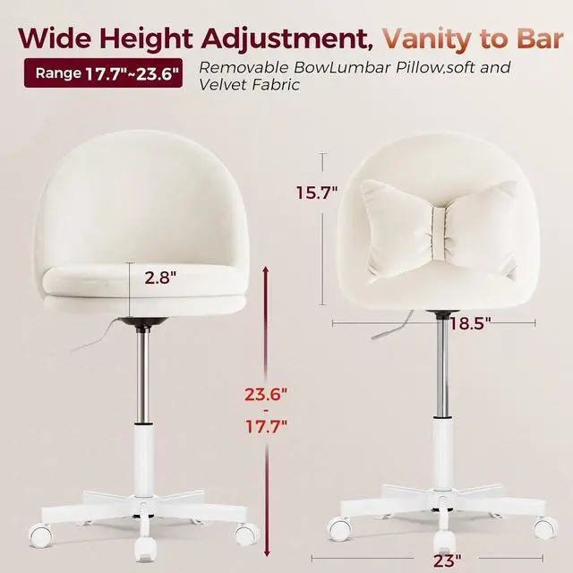 Alt view image 2 of 7 - Adjustable Height Velvet Vanity Chair, Cute Armless Candy Chair with Back, for Living Room, Makeup Room, Bedroom, Kitchen