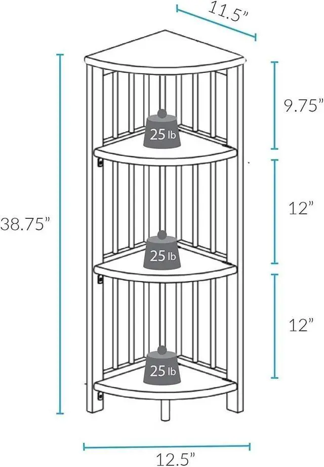 Alt view image 3 of 7 - 4-Tier Folding Corner Bookcase, Solid Wood Storage Display Shelf, No Assembly Required for Living Room Bedroom Home Office, White