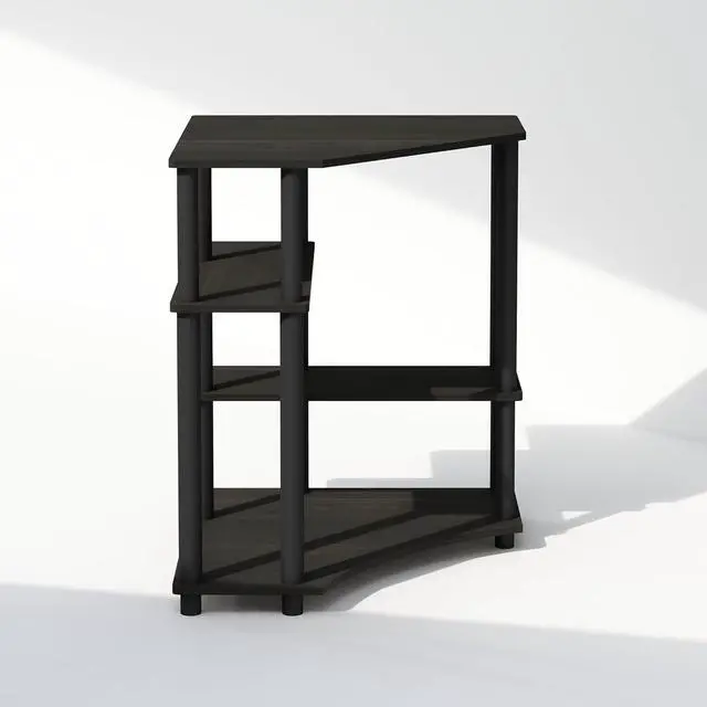 Alt view image 4 of 6 - 4-Tier Corner Storage Shelves, Toolless Assembly Turn-N-Tube Display Rack, Staggered Open Tiers Corner Bookshelf for Small Space Living Room Home Office Espresso