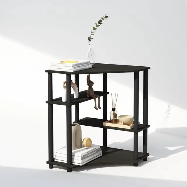 Alt view image 5 of 6 - 4-Tier Corner Storage Shelves, Toolless Assembly Turn-N-Tube Display Rack, Staggered Open Tiers Corner Bookshelf for Small Space Living Room Home Office Espresso