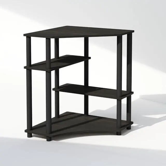 Alt view image 3 of 6 - 4-Tier Corner Storage Shelves, Toolless Assembly Turn-N-Tube Display Rack, Staggered Open Tiers Corner Bookshelf for Small Space Living Room Home Office Espresso