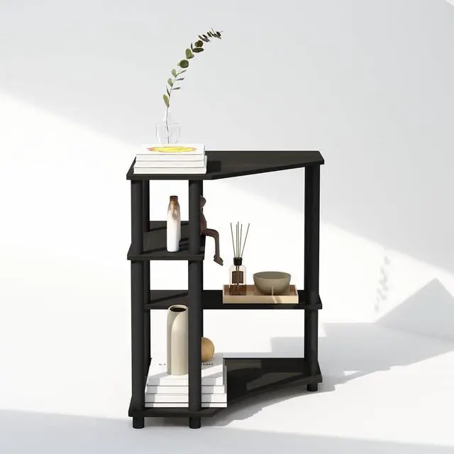 Alt view image 6 of 6 - 4-Tier Corner Storage Shelves, Toolless Assembly Turn-N-Tube Display Rack, Staggered Open Tiers Corner Bookshelf for Small Space Living Room Home Office Espresso
