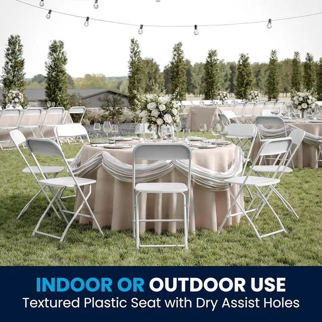 Alt view image 4 of 7 - Plastic Folding Chairs 4 Pack, White Heavy-Duty Event Chairs, 650LB Weight Capacity, Lightweight Stackable for Indoor Outdoor Use