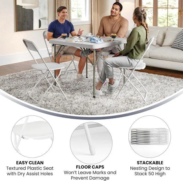 Alt view image 5 of 7 - Plastic Folding Chairs 4 Pack, White Heavy-Duty Event Chairs, 650LB Weight Capacity, Lightweight Stackable for Indoor Outdoor Use