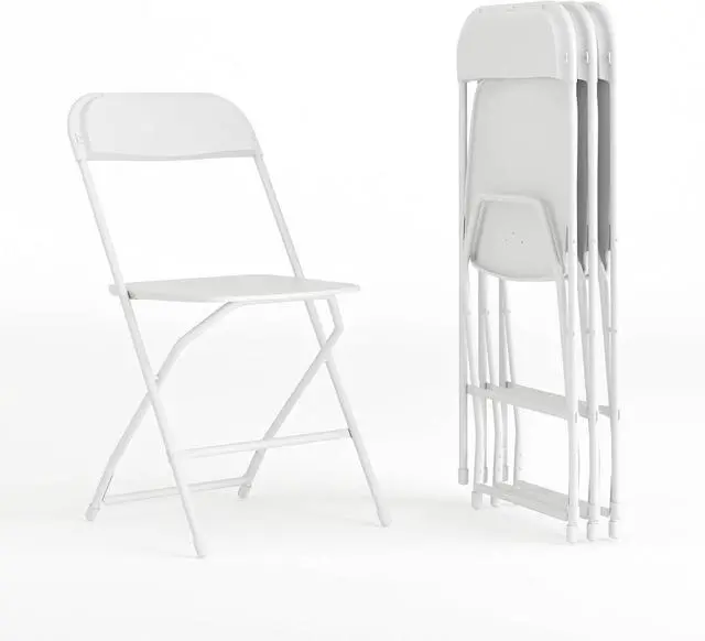 Main image of Plastic Folding Chairs 4 Pack, White Heavy-Duty Event Chairs, 650LB Weight Capacity, Lightweight Stackable for Indoor Outdoor Use