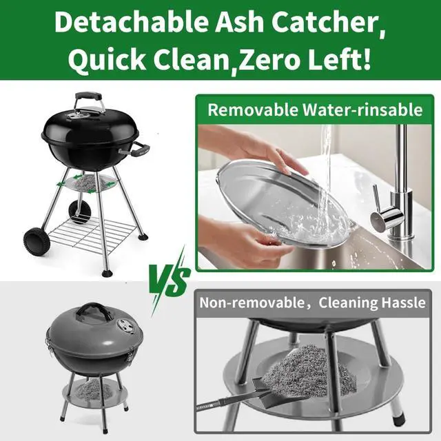 Alt view image 5 of 6 - 18 Inch Portable Charcoal Kettle Grill with Wheels and Insulated Handles, Heavy Duty Round BBQ Grill for Outdoor Cooking Camping Tailgating