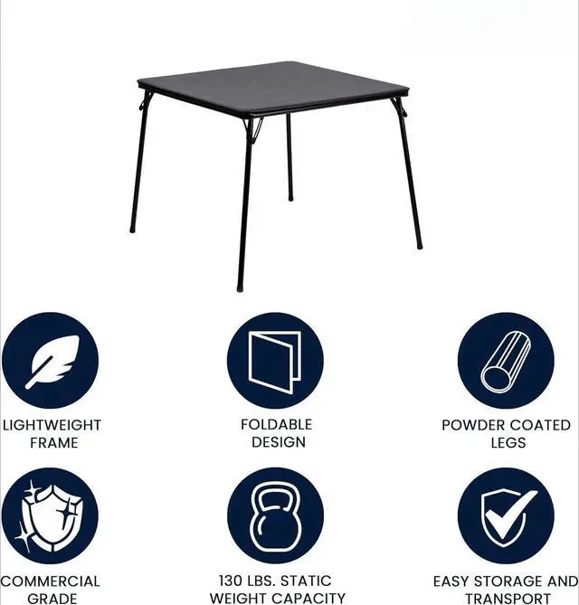 Alt view image 2 of 7 - 33.5" Square Folding Multipurpose Card Table, Padded Vinyl Top, Portable 4-Player Game Table, Black, No Assembly