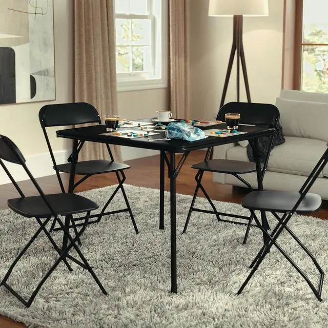 Alt view image 3 of 7 - 33.5" Square Folding Multipurpose Card Table, Padded Vinyl Top, Portable 4-Player Game Table, Black, No Assembly