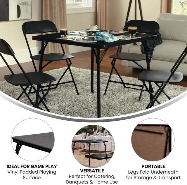 Alt view image 4 of 7 - 33.5" Square Folding Multipurpose Card Table, Padded Vinyl Top, Portable 4-Player Game Table, Black, No Assembly