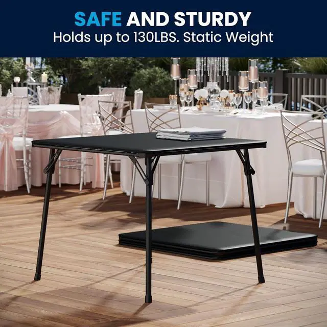 Alt view image 6 of 7 - 33.5" Square Folding Multipurpose Card Table, Padded Vinyl Top, Portable 4-Player Game Table, Black, No Assembly