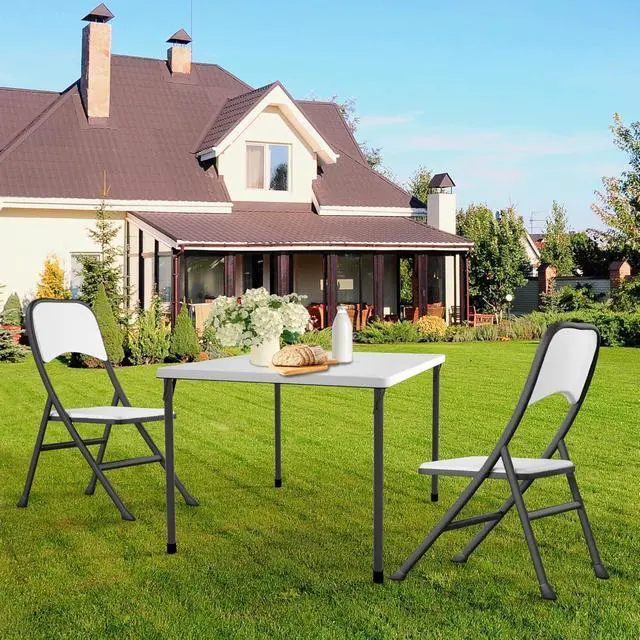Alt view image 2 of 7 - 34 Inch Square Folding Card Table, Portable Plastic Utility Table with Collapsible Legs and Carrying Handle, No Assembly Foldable Table for Camping Picnic Party Office Indoor Outdoor Use, White