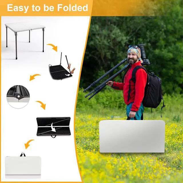 Alt view image 6 of 7 - 34 Inch Square Folding Card Table, Portable Plastic Utility Table with Collapsible Legs and Carrying Handle, No Assembly Foldable Table for Camping Picnic Party Office Indoor Outdoor Use, White