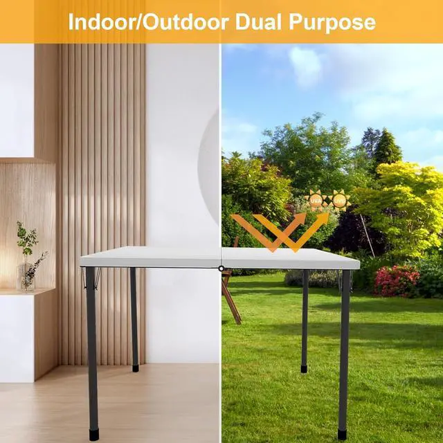 Alt view image 7 of 7 - 34 Inch Square Folding Card Table, Portable Plastic Utility Table with Collapsible Legs and Carrying Handle, No Assembly Foldable Table for Camping Picnic Party Office Indoor Outdoor Use, White