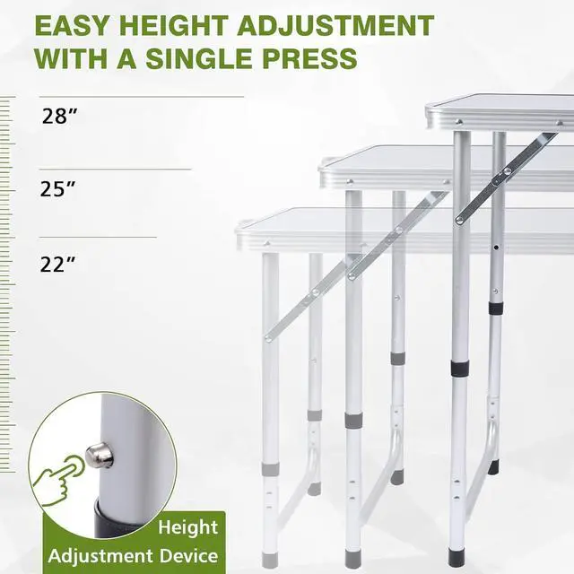 Alt view image 4 of 7 - 3 Height Adjustable Folding Camping Table, Waterproof Lightweight Aluminum Utility Table with Detachable Oxford Storage Pockets, Foldable Portable Outdoor Table for Picnic, Beach and Indoor Use