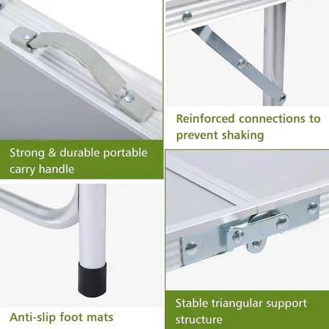Alt view image 7 of 7 - 3 Height Adjustable Folding Camping Table, Waterproof Lightweight Aluminum Utility Table with Detachable Oxford Storage Pockets, Foldable Portable Outdoor Table for Picnic, Beach and Indoor Use