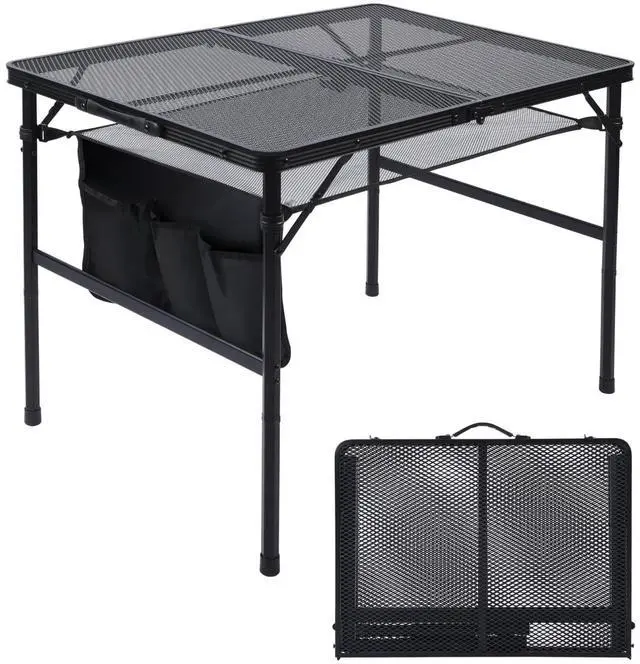 Main image of Folding Grill Table 3x2 FT Portable Camping Table, Height Adjustable Metal Table with Mesh Desktop and Storage Bag for Outdoor Picnic Beach BBQ