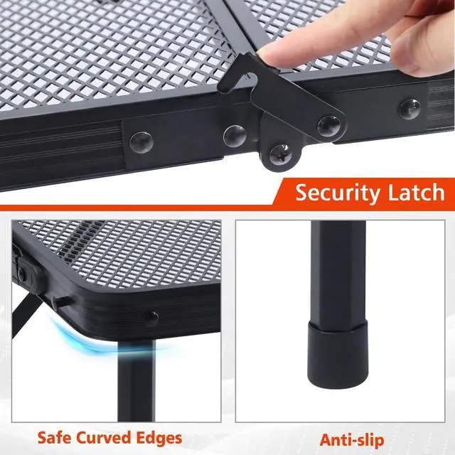 Alt view image 5 of 7 - Folding Grill Table 3x2 FT Portable Camping Table, Height Adjustable Metal Table with Mesh Desktop and Storage Bag for Outdoor Picnic Beach BBQ