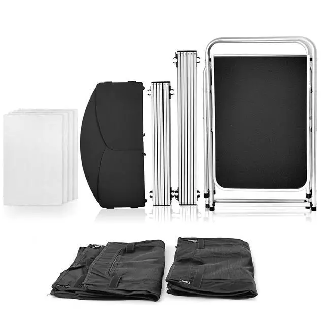 Alt view image 5 of 6 - Folding Camping Kitchen Table with 3-Sided Windscreen, Portable Outdoor Cooking Station with Storage Cabinet and Side Tables for Camping BBQ Picnic RV Use