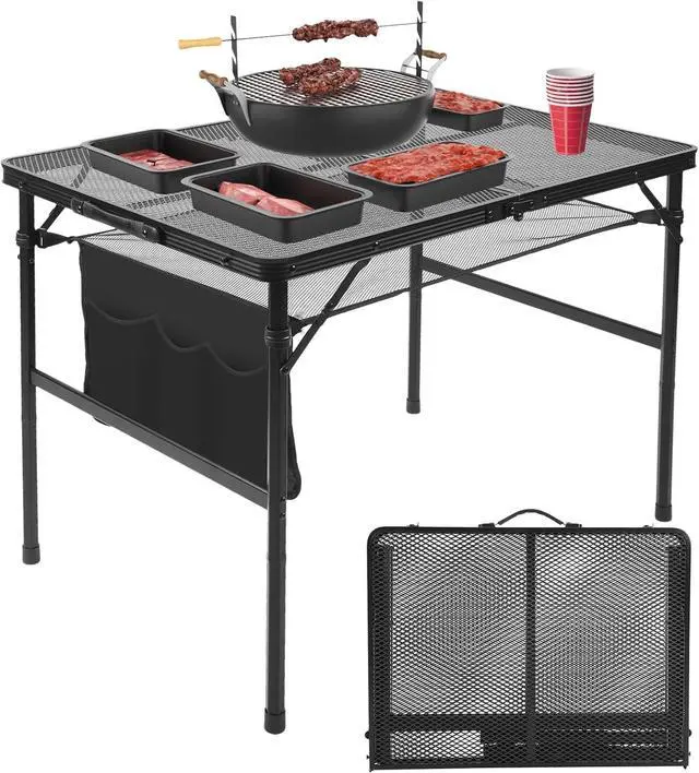 Main image of Folding Grill 3x2 FT Portable Camping Table, Lightweight Height Adjustable Metal Table with Mesh Desktop and Storage Bag for Outdoor BBQ Beach Party