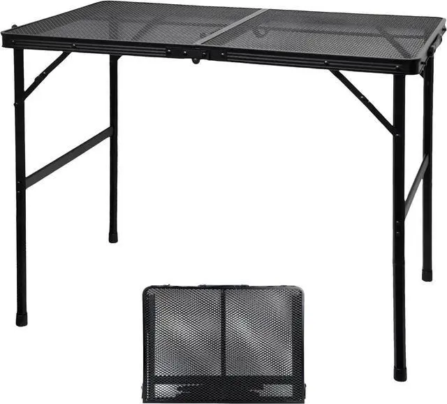 Main image of 3 FT Lightweight Folding Camping Table with Mesh Desktop, Height Adjustable Metal Outdoor Grill Table for BBQ, Picnic, RV and Camping