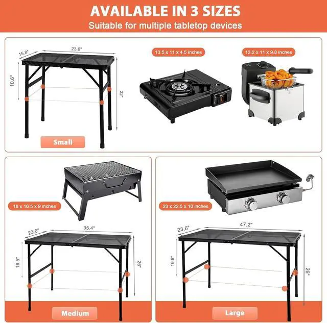 Alt view image 4 of 7 - 3 FT Lightweight Folding Camping Table with Mesh Desktop, Height Adjustable Metal Outdoor Grill Table for BBQ, Picnic, RV and Camping