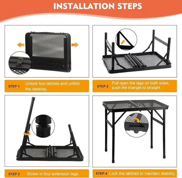 Alt view image 5 of 7 - 3 FT Lightweight Folding Camping Table with Mesh Desktop, Height Adjustable Metal Outdoor Grill Table for BBQ, Picnic, RV and Camping