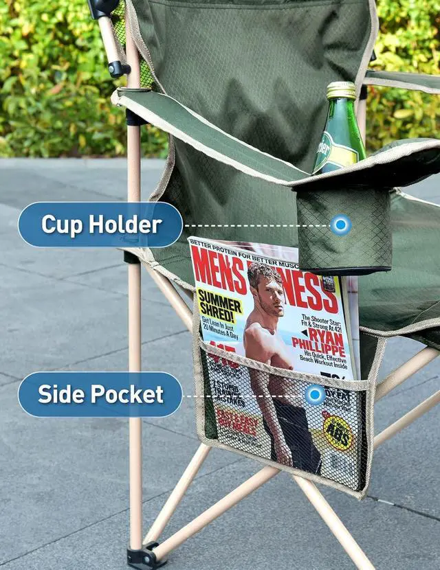 Alt view image 4 of 6 - Adjustable Canopy Folding Camping Chair for Adults, 600D Oxford Steel Frame Outdoor Lawn Chair with Side Sun Shades Cup Holder Side Pocket, Holds Up to 330 LBS for Beach Fishing Sports Tailgate