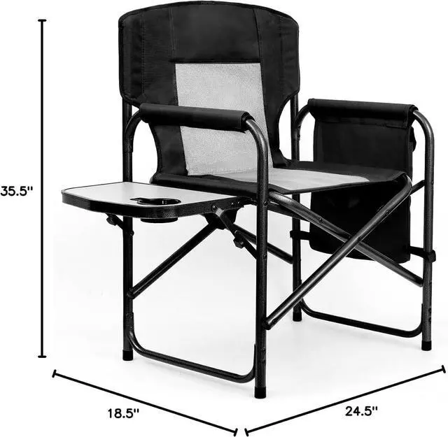Alt view image 3 of 7 - Heavy Duty Folding Camping Chair for Adults, 600D Oxford Fabric Foldable Director Chair with Steel Frame, Detachable Side Pocket and Side Table, Supports Up to 450LBS for Outdoor Camping Patio Sports