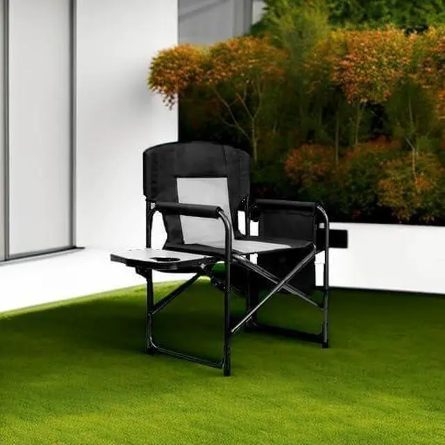 Alt view image 6 of 7 - Heavy Duty Folding Camping Chair for Adults, 600D Oxford Fabric Foldable Director Chair with Steel Frame, Detachable Side Pocket and Side Table, Supports Up to 450LBS for Outdoor Camping Patio Sports