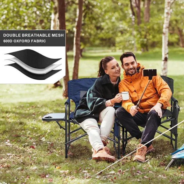 Alt view image 5 of 7 - Heavy Duty Folding Camping Chair for Adults, 600D Oxford Fabric Foldable Director Chair with Steel Frame, Detachable Side Pocket and Side Table, Supports Up to 450LBS for Outdoor Camping Patio Sports