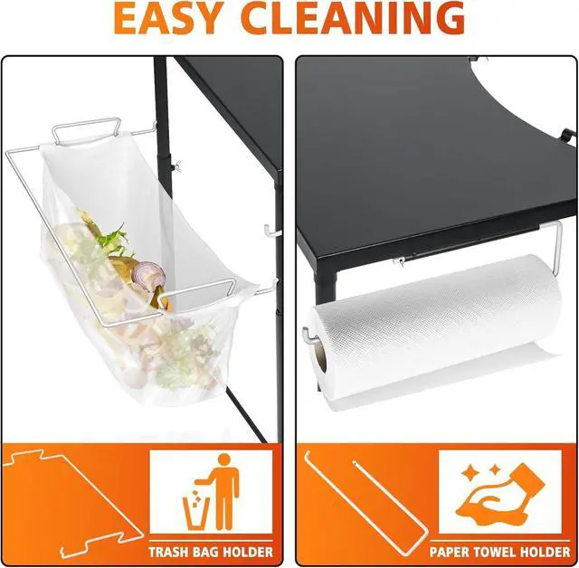 Alt view image 4 of 7 - Adjustable Height Grill Side Work Table with Tool Hooks for 22/26 Inch Charcoal Kettle Grills and Smokers, Heavy Duty Steel Prep Table