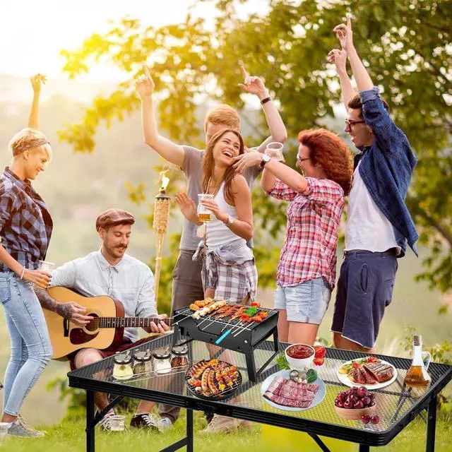 Alt view image 2 of 6 - 3x2 FT Folding Grill Camping Table, Lightweight Height Adjustable Metal Portable Table for Outdoor BBQ Picnic Beach and Camping