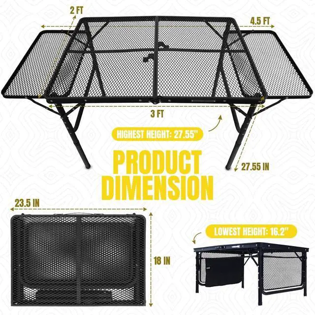Alt view image 2 of 7 - Portable Folding Grill Table with Extension Boards, Supports Up to 88 lbs, Lightweight Camping Table for Outdoor BBQ, Beach and RV