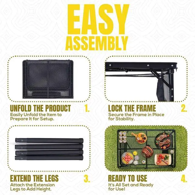Alt view image 4 of 7 - Portable Folding Grill Table with Extension Boards, Supports Up to 88 lbs, Lightweight Camping Table for Outdoor BBQ, Beach and RV