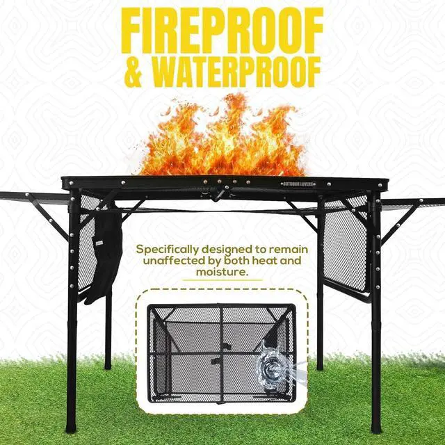 Alt view image 5 of 7 - Portable Folding Grill Table with Extension Boards, Supports Up to 88 lbs, Lightweight Camping Table for Outdoor BBQ, Beach and RV