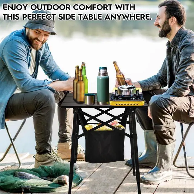 Alt view image 4 of 7 - Aluminum Compact Folding Camping Side Table, Portable Outdoor Small Table with Carry Bag and Storage for Beach Picnic Hiking Fishing Grill Use