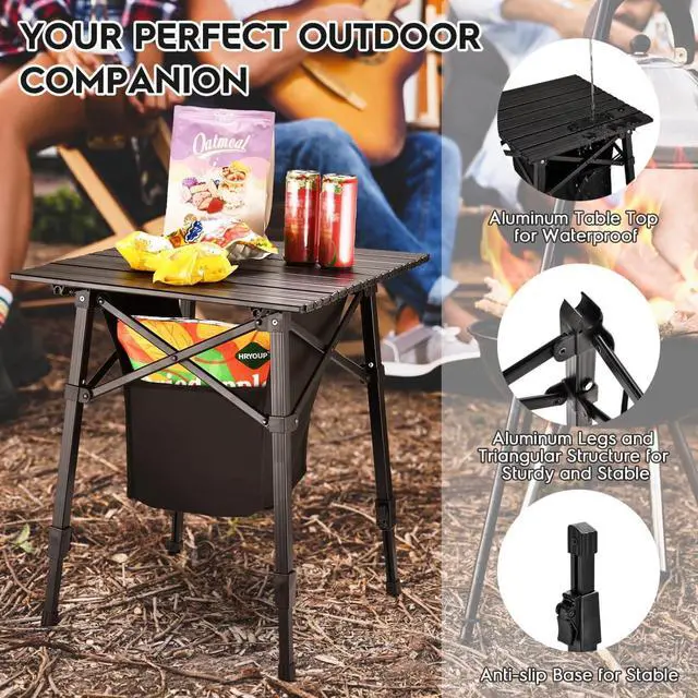 Alt view image 5 of 7 - Aluminum Compact Folding Camping Side Table, Portable Outdoor Small Table with Carry Bag and Storage for Beach Picnic Hiking Fishing Grill Use