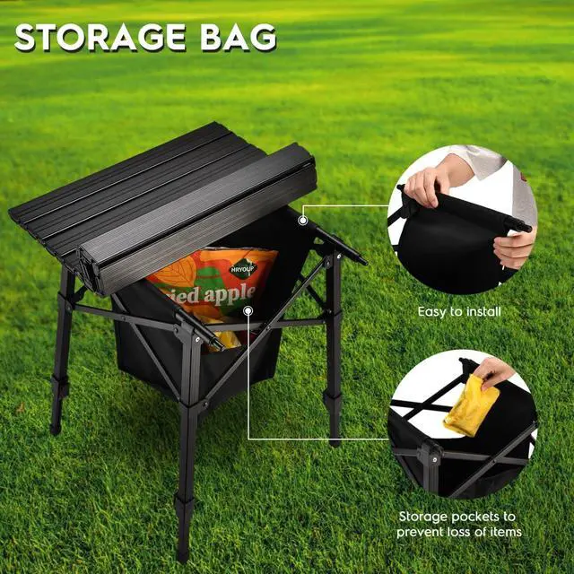 Alt view image 7 of 7 - Aluminum Compact Folding Camping Side Table, Portable Outdoor Small Table with Carry Bag and Storage for Beach Picnic Hiking Fishing Grill Use