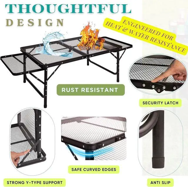 Alt view image 5 of 7 - 3x2 FT Foldable Camping Table with Adjustable Height, Wing Panels, Paper Towel Holder, Garbage Holder, Hooks and Carry Bag for Outdoor Grill Picnic BBQ Beach