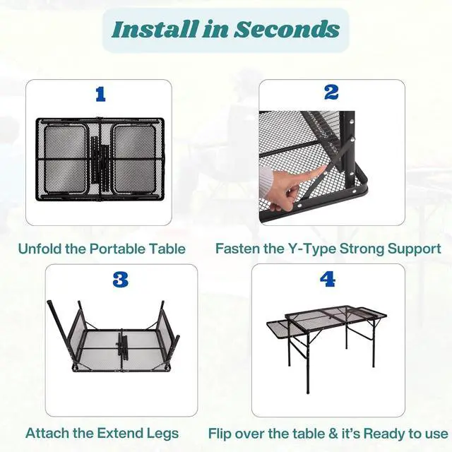 Alt view image 7 of 7 - 3x2 FT Foldable Camping Table with Adjustable Height, Wing Panels, Paper Towel Holder, Garbage Holder, Hooks and Carry Bag for Outdoor Grill Picnic BBQ Beach