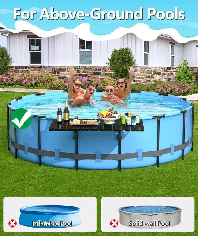 Alt view image 3 of 7 - Above Ground Pool Side Bar Table, Galvanized Iron & ABS Poolside Table, 49.4×9.6" Swim Up Bar Fits Top Rails 4.48", Holds 110LBS, Pool Accessories for Round Oval Pools