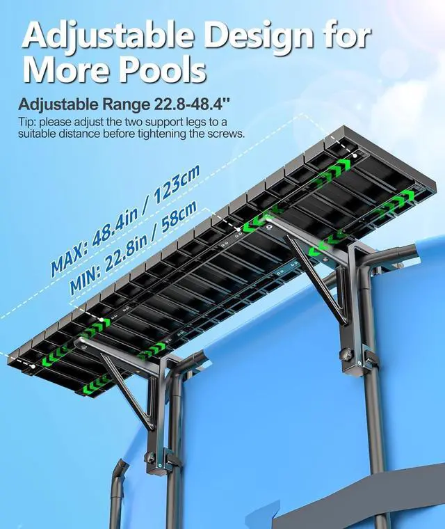 Alt view image 5 of 7 - Above Ground Pool Side Bar Table, Galvanized Iron & ABS Poolside Table, 49.4×9.6" Swim Up Bar Fits Top Rails 4.48", Holds 110LBS, Pool Accessories for Round Oval Pools