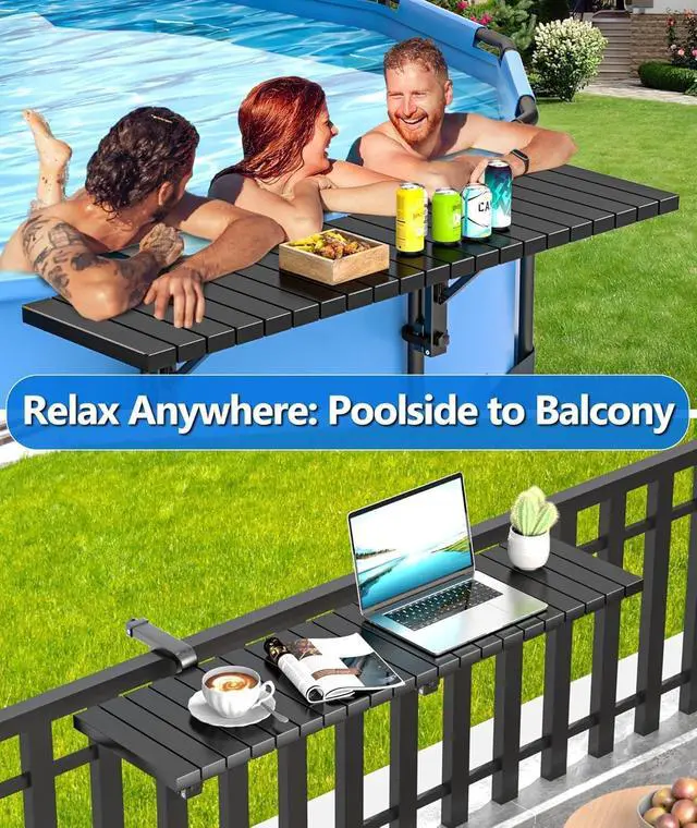 Alt view image 7 of 7 - Above Ground Pool Side Bar Table, Galvanized Iron & ABS Poolside Table, 49.4×9.6" Swim Up Bar Fits Top Rails 4.48", Holds 110LBS, Pool Accessories for Round Oval Pools
