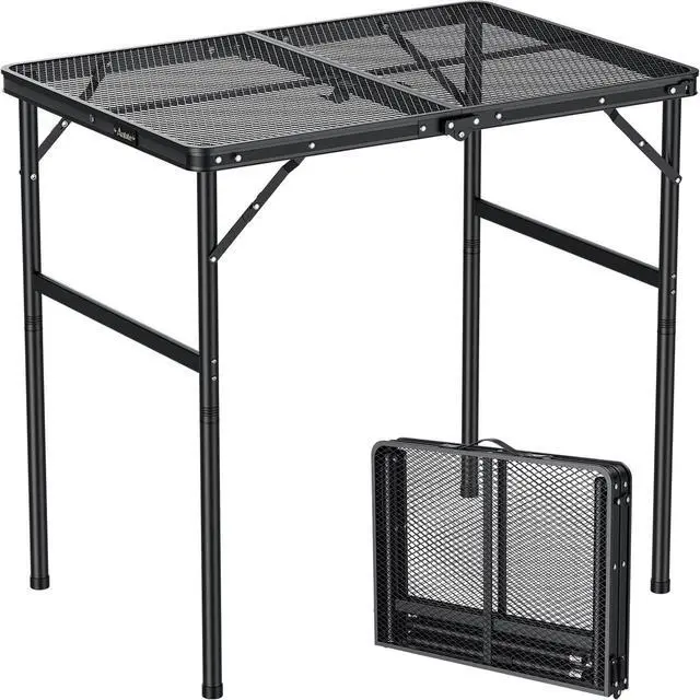 Main image of 31" X 22" Portable Folding Grill Table with 2 Adjustable Heights, Heat-Resistant Iron Mesh Top, Sturdy Aluminum Frame for Outdoor BBQ Camping Patio