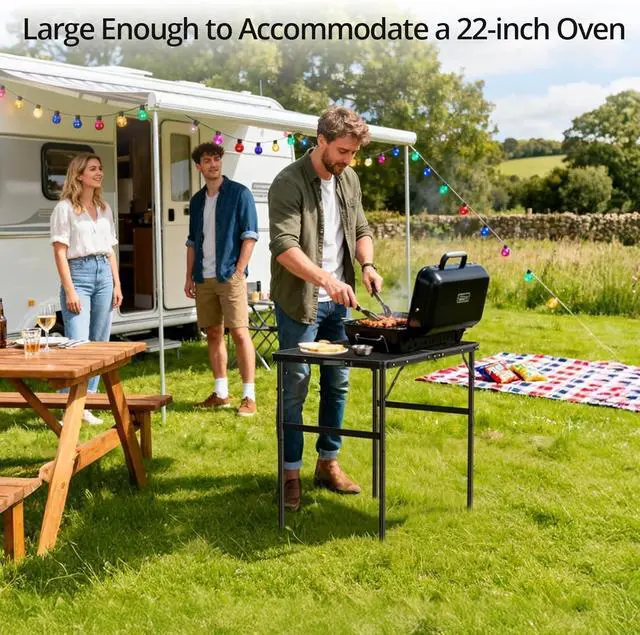 Alt view image 2 of 7 - 31" X 22" Portable Folding Grill Table with 2 Adjustable Heights, Heat-Resistant Iron Mesh Top, Sturdy Aluminum Frame for Outdoor BBQ Camping Patio