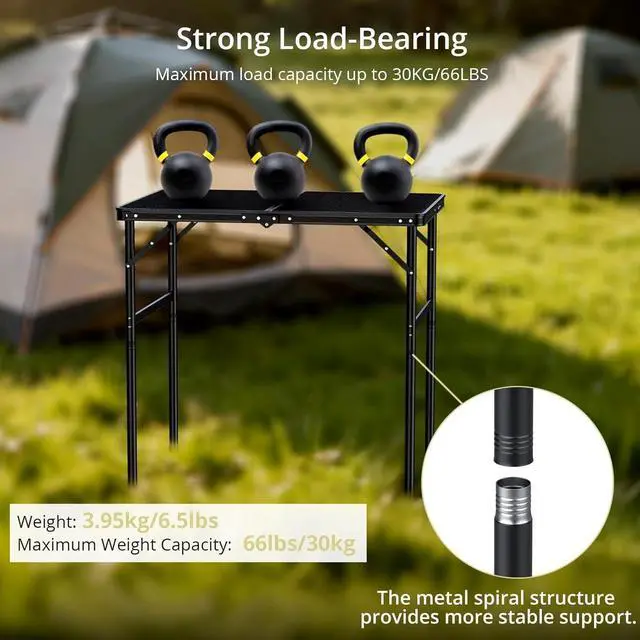 Alt view image 4 of 7 - 31" X 22" Portable Folding Grill Table with 2 Adjustable Heights, Heat-Resistant Iron Mesh Top, Sturdy Aluminum Frame for Outdoor BBQ Camping Patio