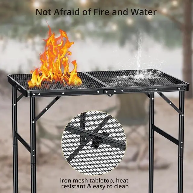Alt view image 5 of 7 - 31" X 22" Portable Folding Grill Table with 2 Adjustable Heights, Heat-Resistant Iron Mesh Top, Sturdy Aluminum Frame for Outdoor BBQ Camping Patio
