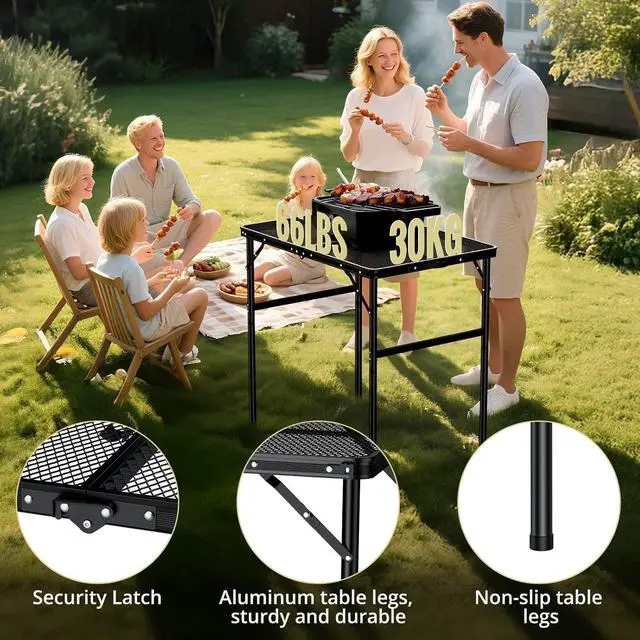 Alt view image 6 of 7 - 31" X 22" Portable Folding Grill Table with 2 Adjustable Heights, Heat-Resistant Iron Mesh Top, Sturdy Aluminum Frame for Outdoor BBQ Camping Patio
