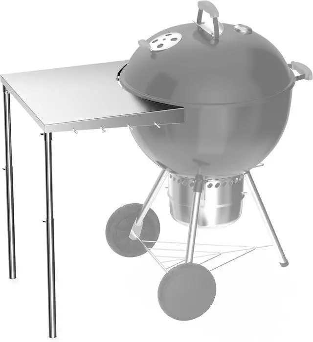 Main image of Stainless Steel Grill Side Work Table with Adjustable Legs and Tool Hooks, Compatible with 18" 22" Charcoal Kettle Grills