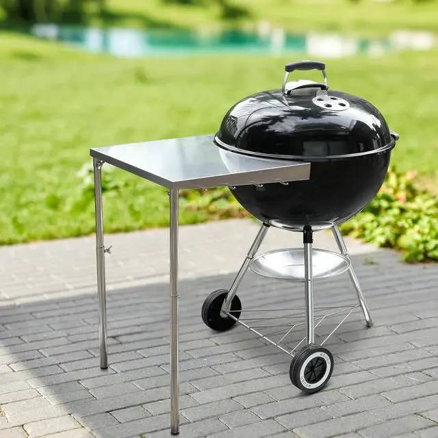 Alt view image 6 of 7 - Stainless Steel Grill Side Work Table with Adjustable Legs and Tool Hooks, Compatible with 18" 22" Charcoal Kettle Grills